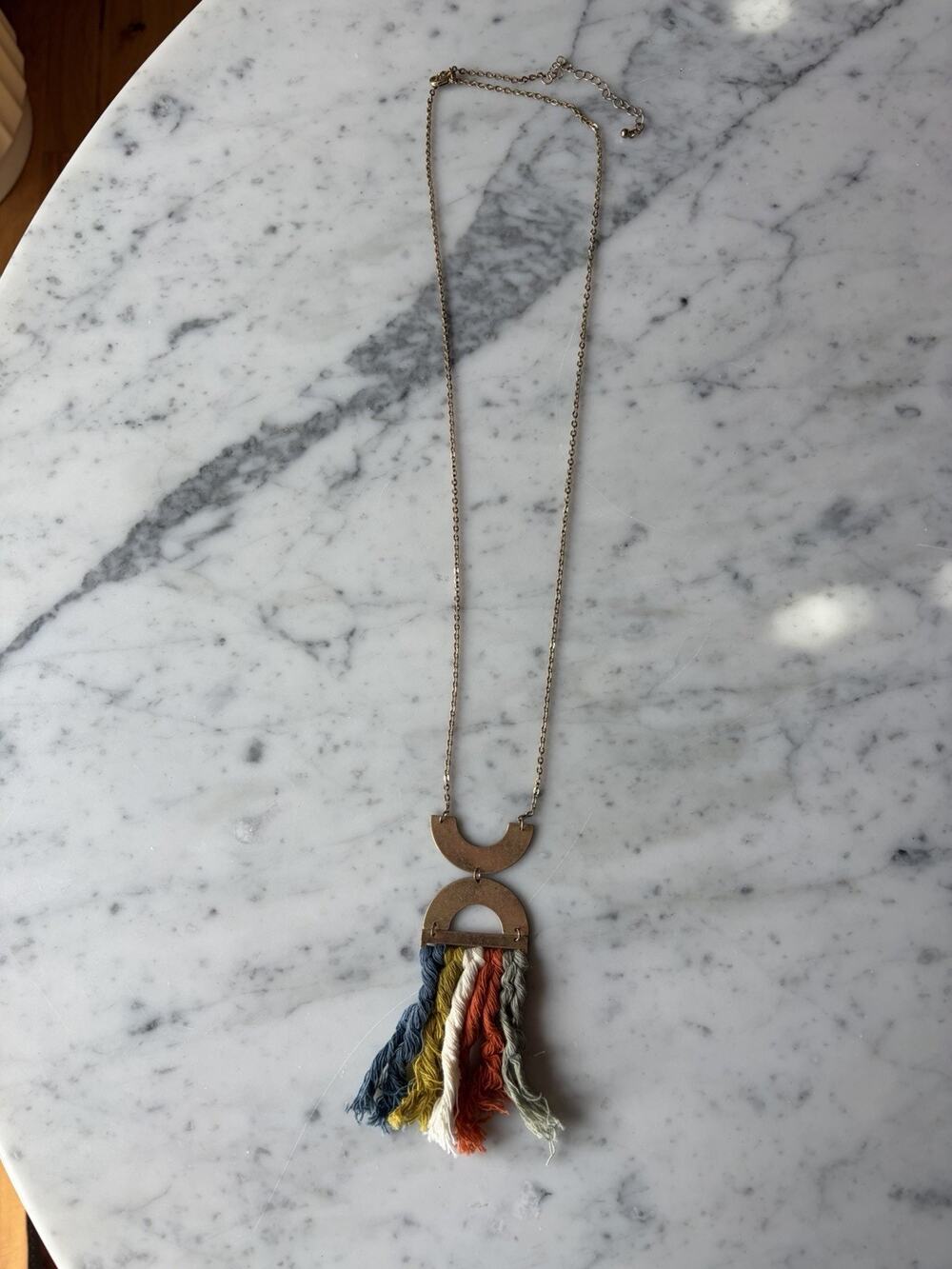 Boho Geometric Tassel Necklace Gold Metal Pendant Multicolor Threads Adjustable
